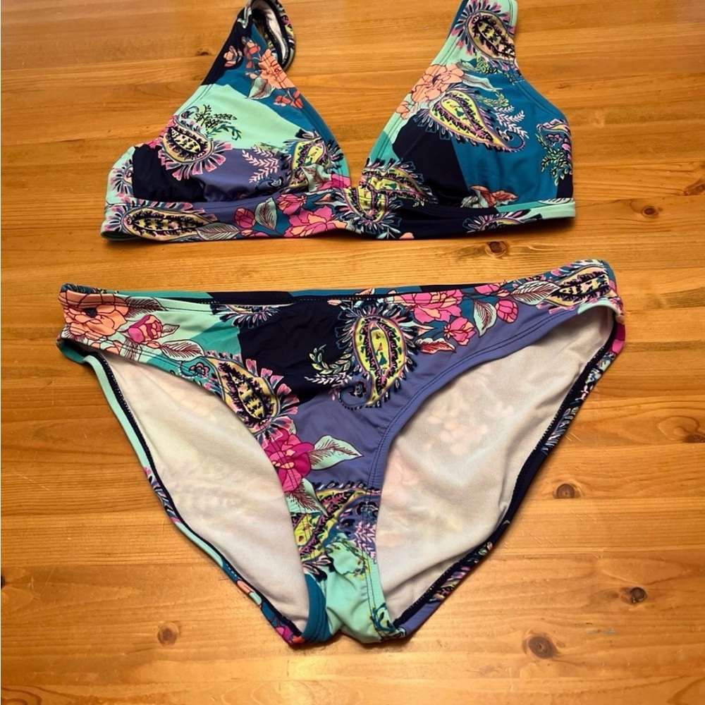 Apt. 9 Teal Navy Purple Floral Paisley Bikini